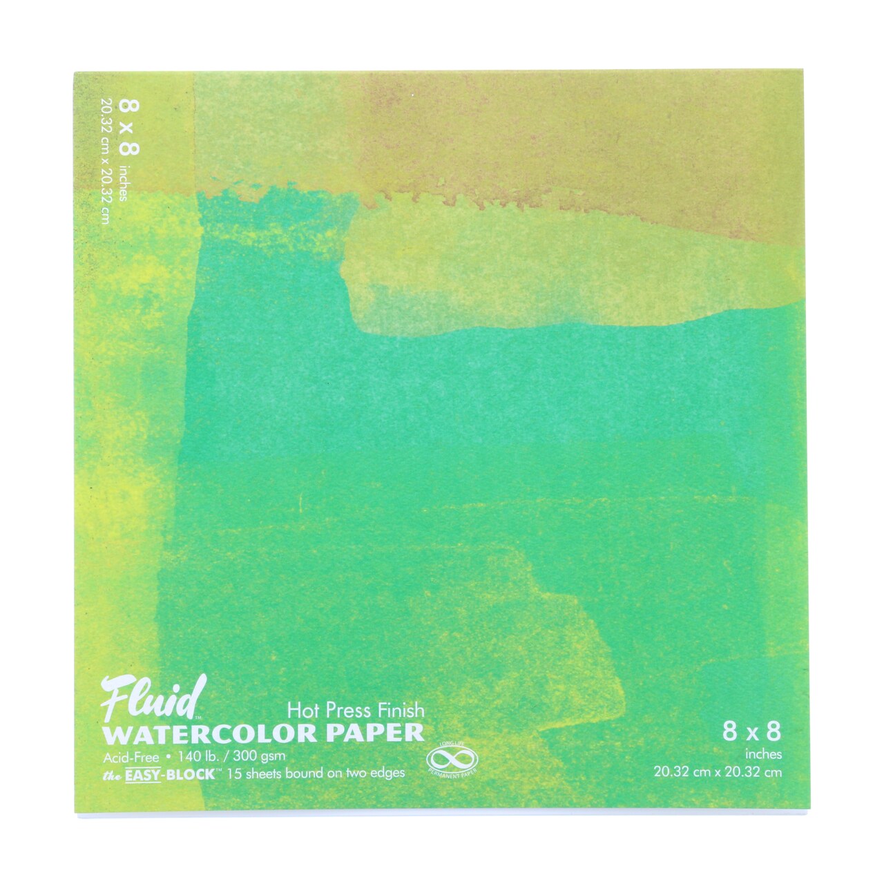 Global Art Fluid Watercolor Paper Block, Hot-Press, 8 X 8 15 Sheets/Pad